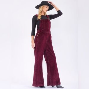 Aaron & Amber Burgundy Wine Corduroy Wide Leg Overalls NWT